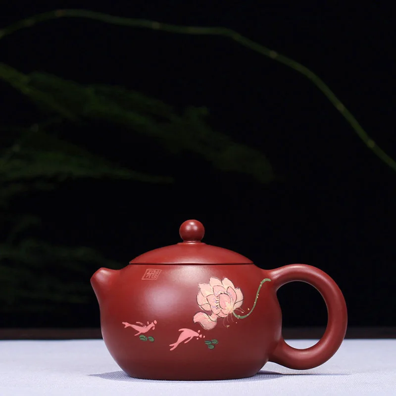 

200ml Yixing Purple Sand Teapot Genuine Pure Handmade Raw Ore Dahongpao Mud Painted Xishi Tea Pot Chinese Kung Fu Tea Kettle