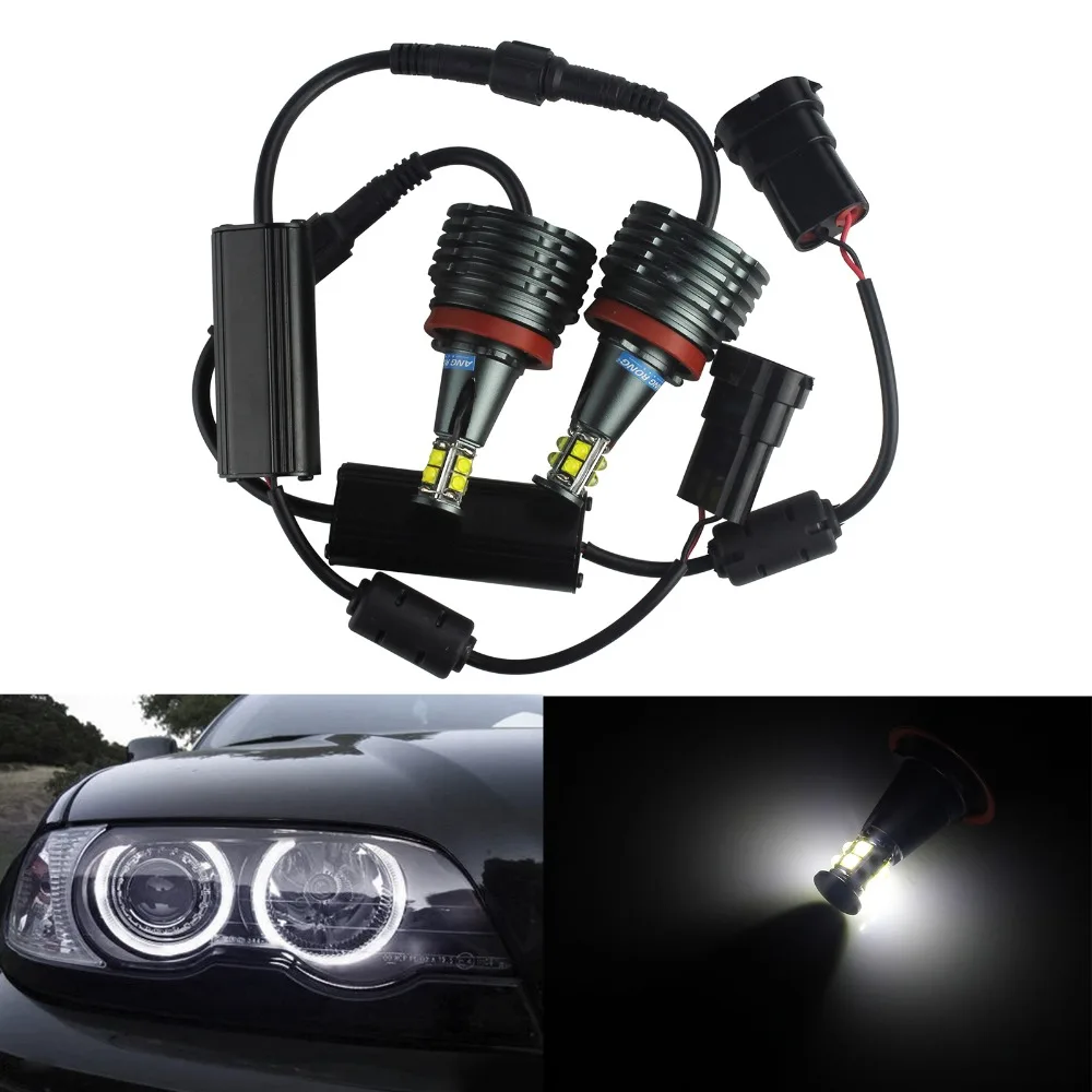 

ANGRONG 2x Светодиодные Габаритные лампы Angel Eyes 80 Вт H8 фары для BMW 5 6 серии E60 E61 E63 E64 08-10