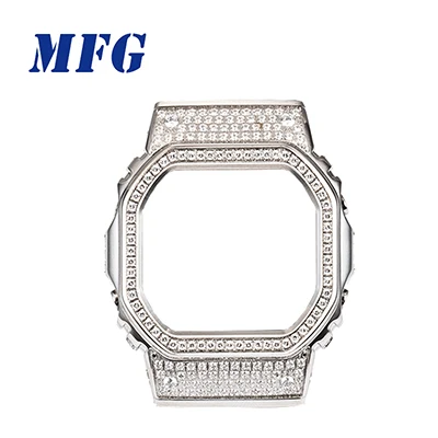 Silver Case Алмазный металлический чехол для часов DW5600/5610 DW5000 из нержавеющей стали с рамкой для часов - Цвет ремешка: Silver Case