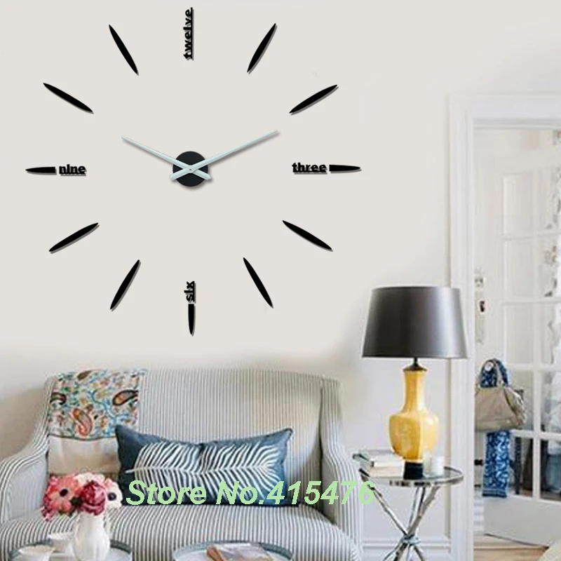 Creative Gift Big Watches Large Wall Clock 3D Sticker Design Metal White Hands Home House Living Room Decor DIY | Дом и сад