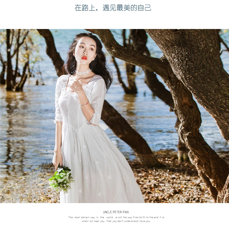YOSIMI летнее длинное женское платье для вечеринки Vestidos белая, тонкая, прозрачная ткань с вышивкой Макси элегантная половина рукава o-образным вырезом длиной до щиколотки