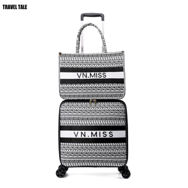 a set Travel tale 1" 20" 2" дюймов для женщин ручной клади для переноски на руку набор багажных чемоданов на парусиновая дорожная сумка с колесом - Цвет: a set