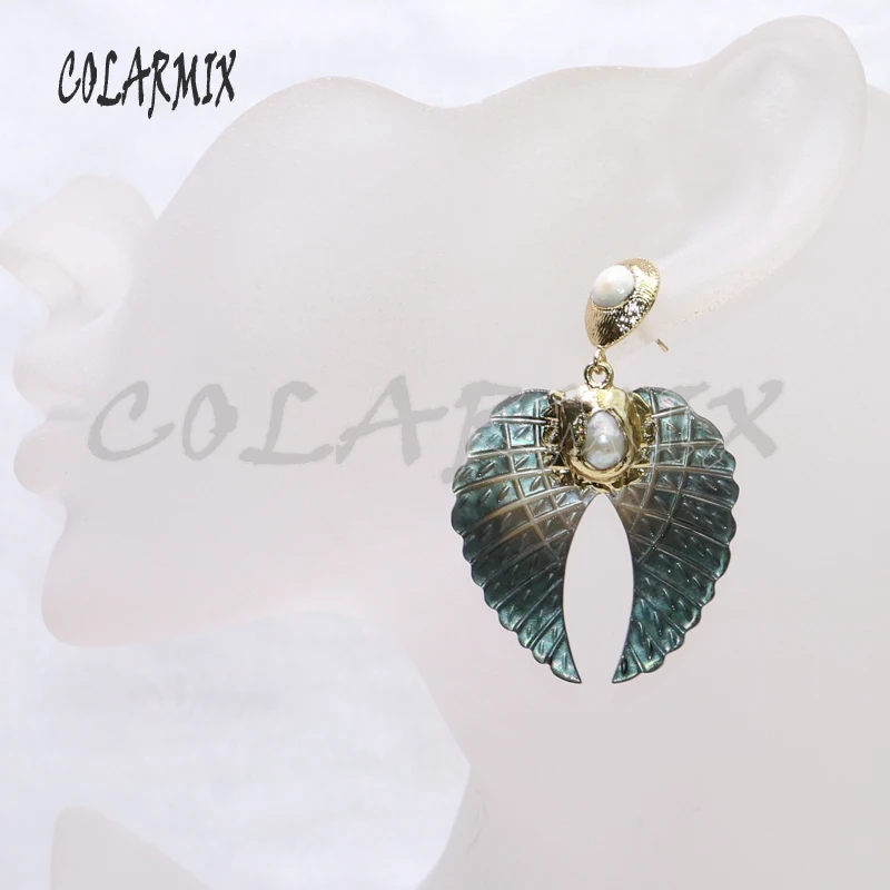 2Pairs Wing shape shell earrings gift for lady gray shells natural jewelry 9027 | Украшения и аксессуары