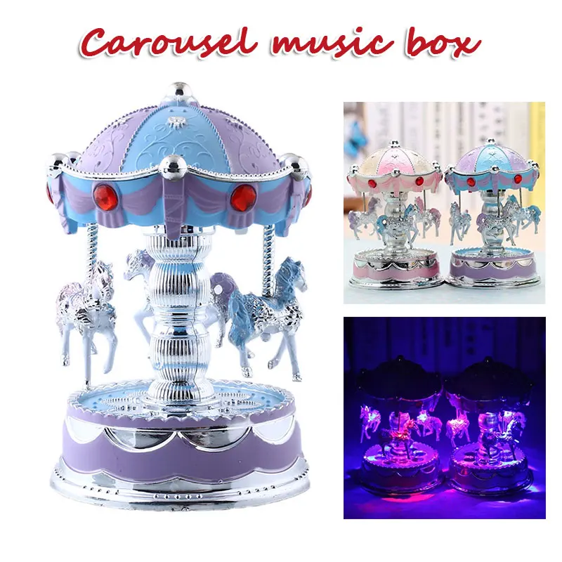 Horse Carousel Music Box Toy Light Clockwork Musical Boxes Gifts Vintage | Дом и сад