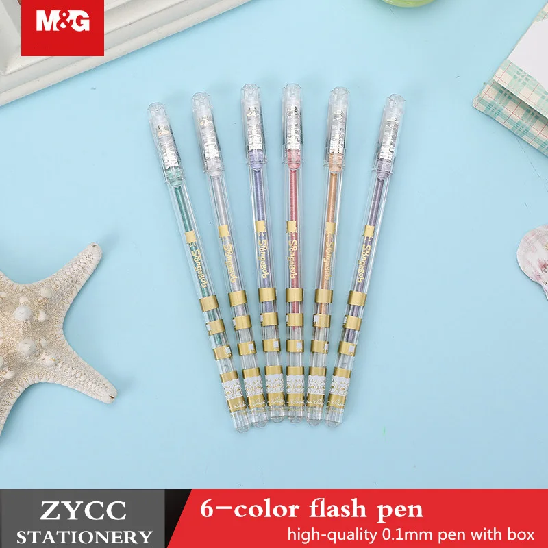 

high-quality flash color gel pens 1.0mm 6 color pen set office marker or school Kid drawing stationery gift