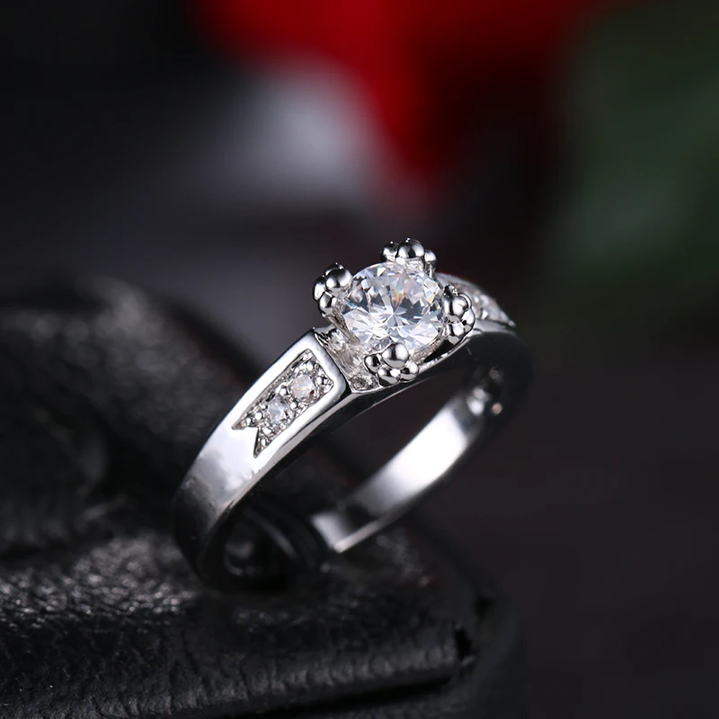 EMMAYA круглые обручальные кольца с фианитом из белого золота кристаллами Cz