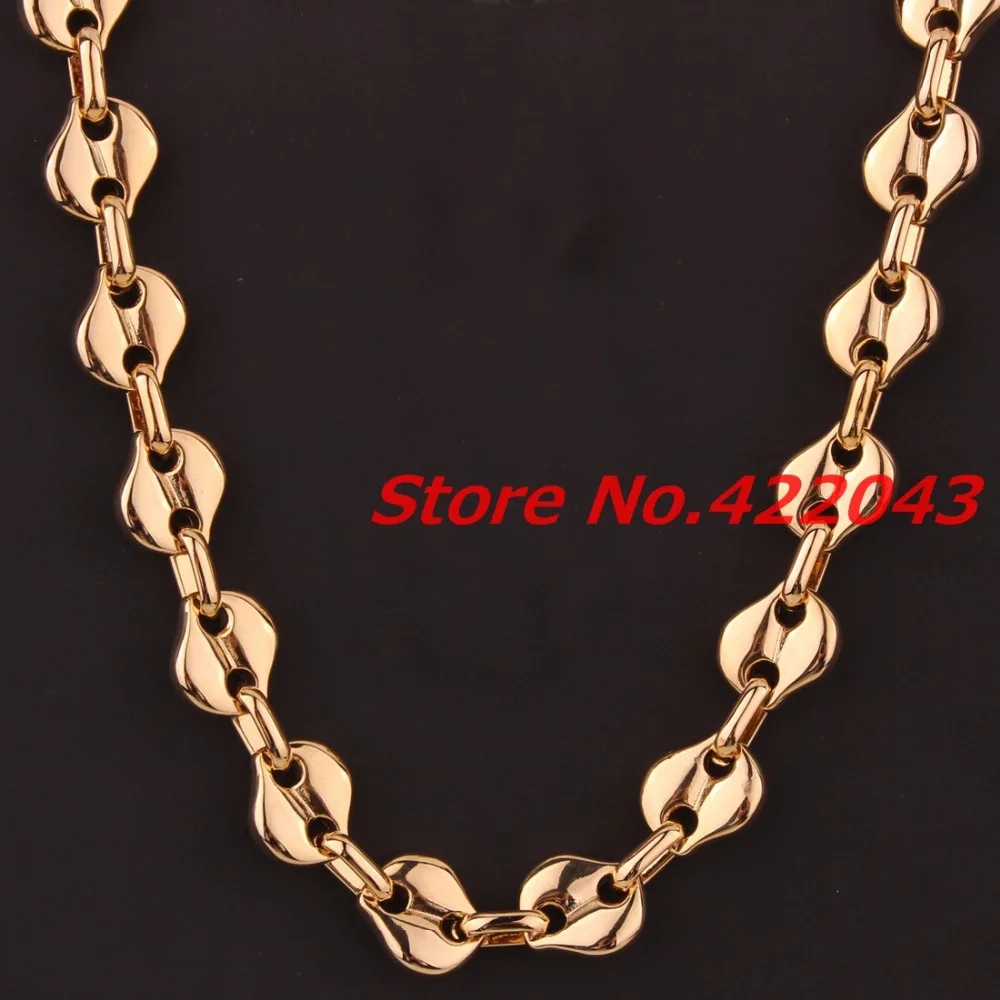 

Цепочка из нержавеющей стали для мужчин и женщин, ожерелье с звеньями кофейных зерен золотого цвета, 10 мм 22 дюйма