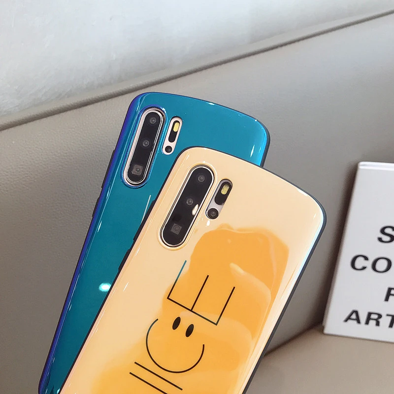 Чехол-светильник синего цвета для huawei P30 P20 mate 20 Pro, милый дугообразный мягкий чехол со смайликом для Honor 8X10 V20 Nova 3 3i 4