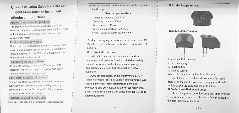 A203 OBD2 сканер на бортовой компьютер Диагностический Инструмент охлаждающей жидкости датчик температуры напряжения Тахометр спидометр HUD ODB II сканирование