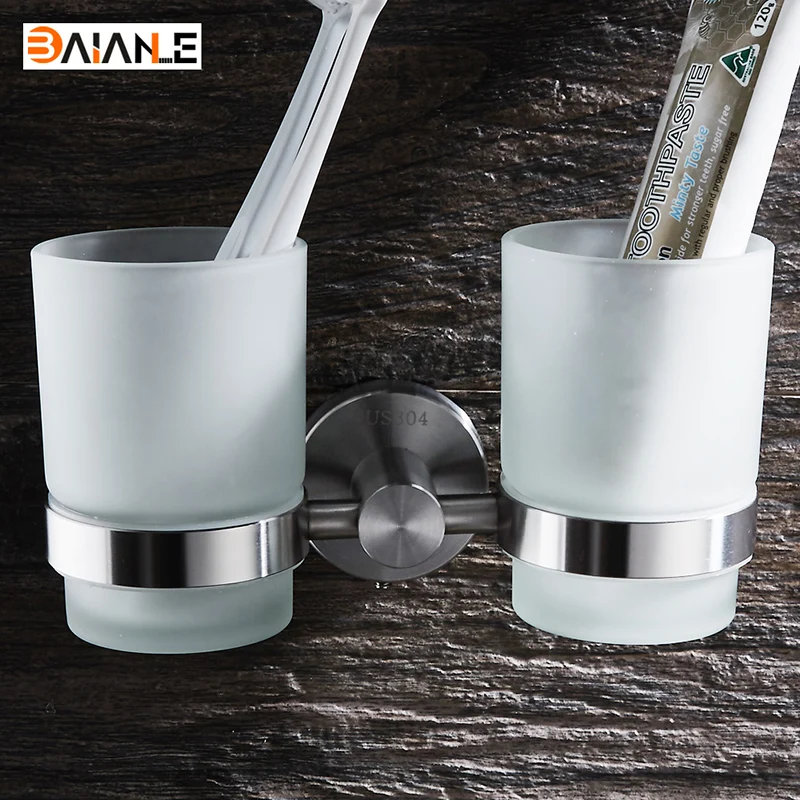 

Stainless Steel Brushed Cup Holders glass cups Bathroom Accessories Double Toothbrush Tooth cup holder