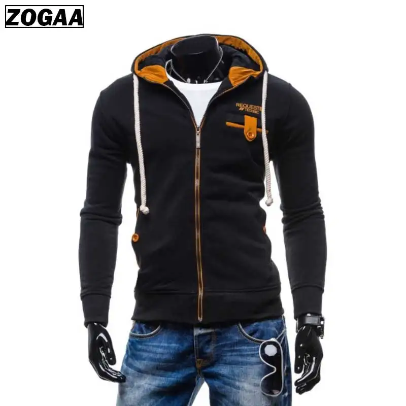 Мужские повседневные толстовки ZOGAA Модные Цветные куртки на молнии с капюшоном