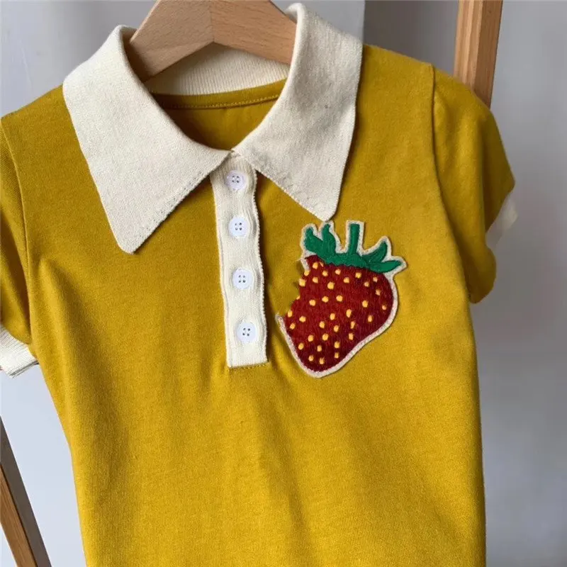 shirt Новое летнее и весеннее синее платье на подтяжках+ желтая трикотажная рубашка для маленьких девочек, брендовый детский комплект одежды с вишневым принтом - Цвет: shirt
