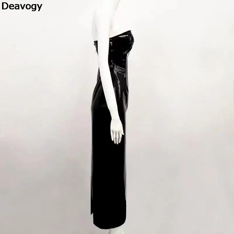 Deavogy Новинка 2017 года черные длинные PU элегантный Одежда высшего качества женское