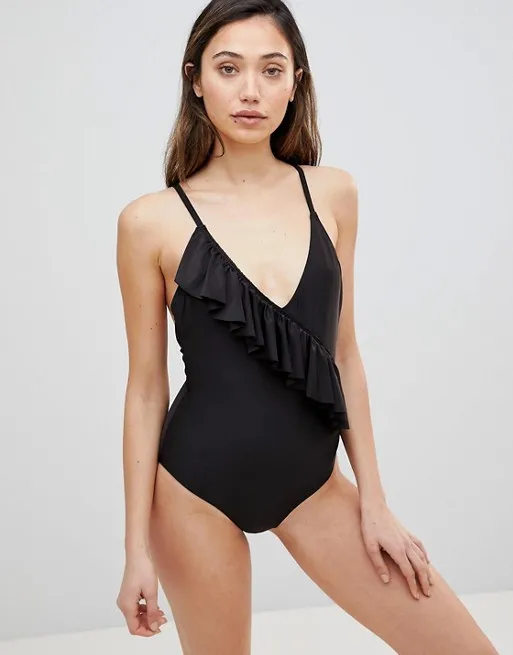 2019 Sexy Solid One Piece Swimsuits For Female Women Backless Swimwear with Ruffle Brazilian Monokini | Спорт и развлечения