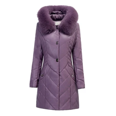 Toon color UHYTGF XL-6XL мода меховой воротник Кожаная куртка женская с капюшоном хлопка теплая зимняя верхняя одежда женский тонкий длинный Кожаная куртка s 117 - Цвет: Toon color
