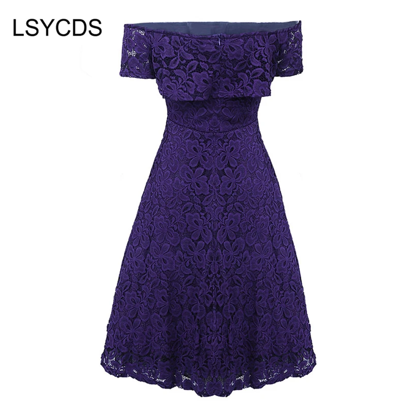 Woman Dresses 2018 Short Sleeve Ruffled Neck Wedding Party Wear Casual A-line Sexy Red Black Blue Lace Dress Plus Size S-3XL |