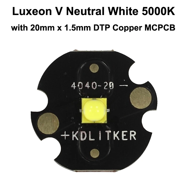 Lumileds LUXEON V нейтральный белый 5000K светодиодный излучатель с 16 мм/20 мм DTP медь