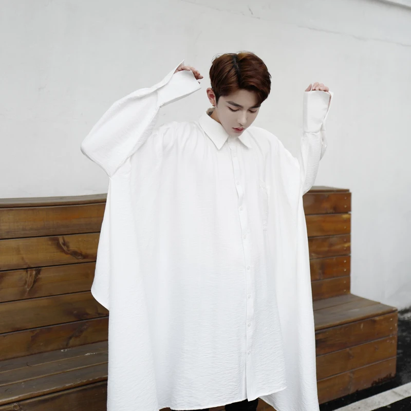 Осенняя Новинка мужские сверхсвободные рубашки оверсайз с длинным рукавом