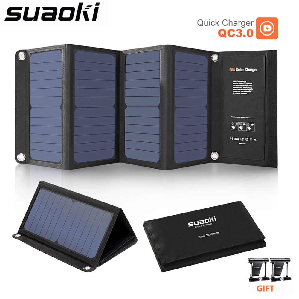 Портативное солнечное зарядное устройство SUAOKI 28 Вт QC 3 0 для быстрой зарядки USB 1 а