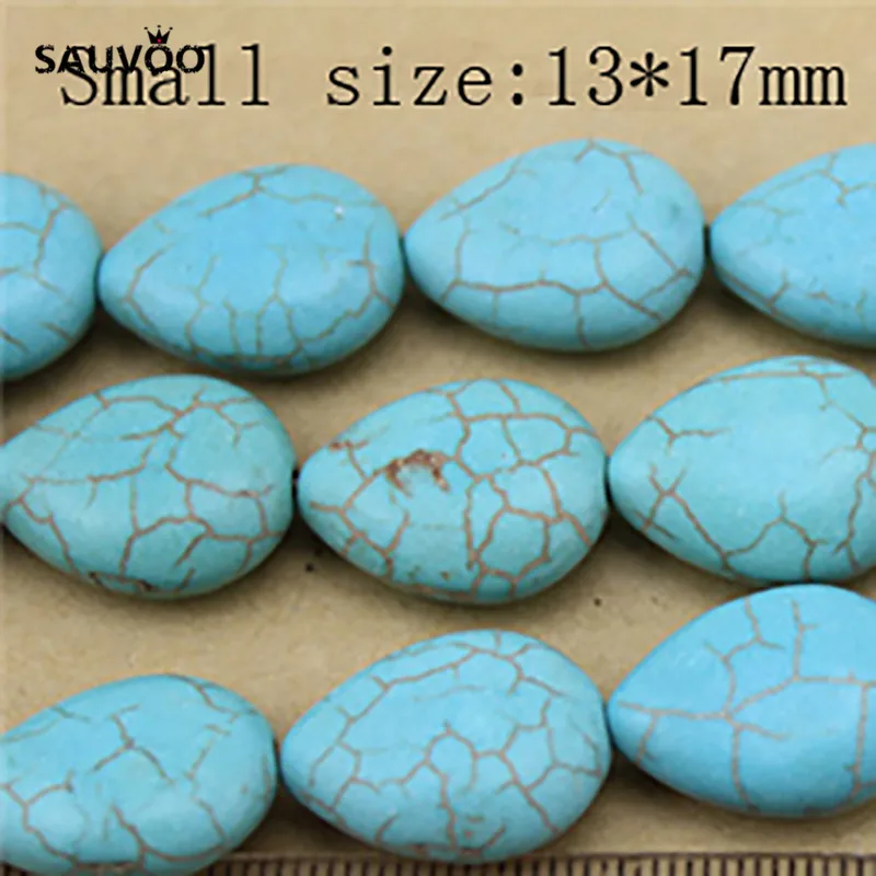 Sauvoo 1 Strand/lot Oval Flat Water Drop Blue Howlite Beads 13*17mm/15*19mm for DIY Handmade Bracelet Necklace Findings F1207 | Украшения и