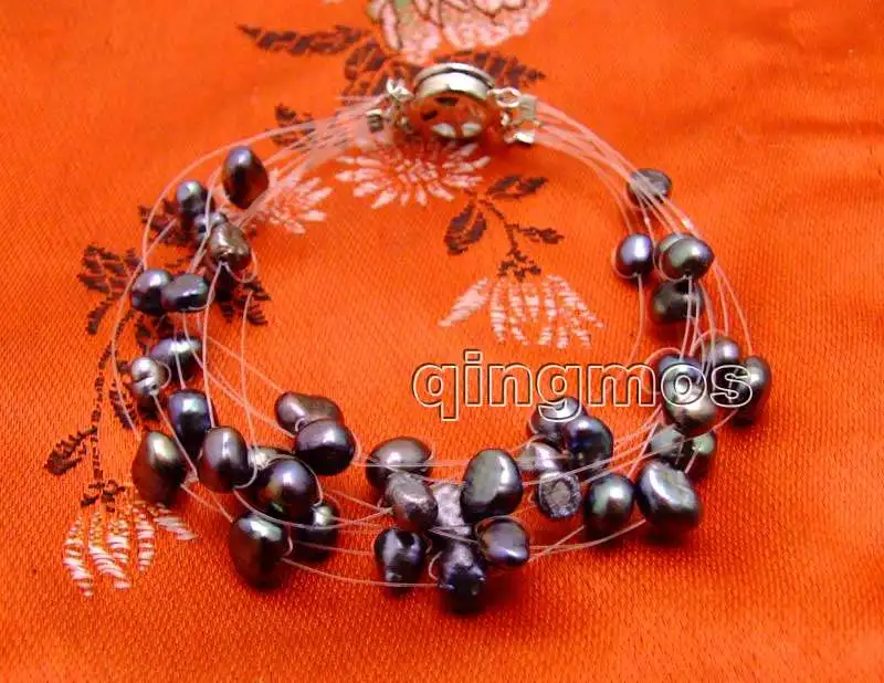 4 7 мм барокко черный натуральный пресноводный жемчуг 9 пряди 7.5 &quotStarriness Bracelet bra344