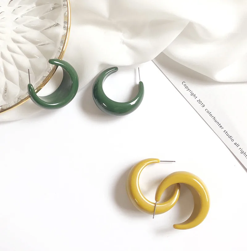 Женские большие полимерные серьги кольца UJBOX корейские пляжные зеленого и