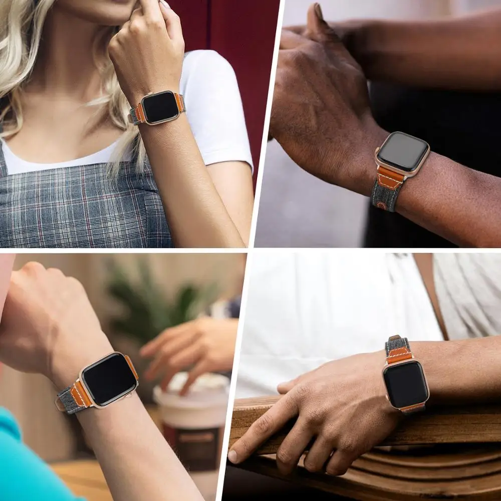 Ремешок нейлоновый кожаный для Apple Watch Series 4/3/2/1 4 цвета ремешок часов iWatch 38 мм 42 40 44