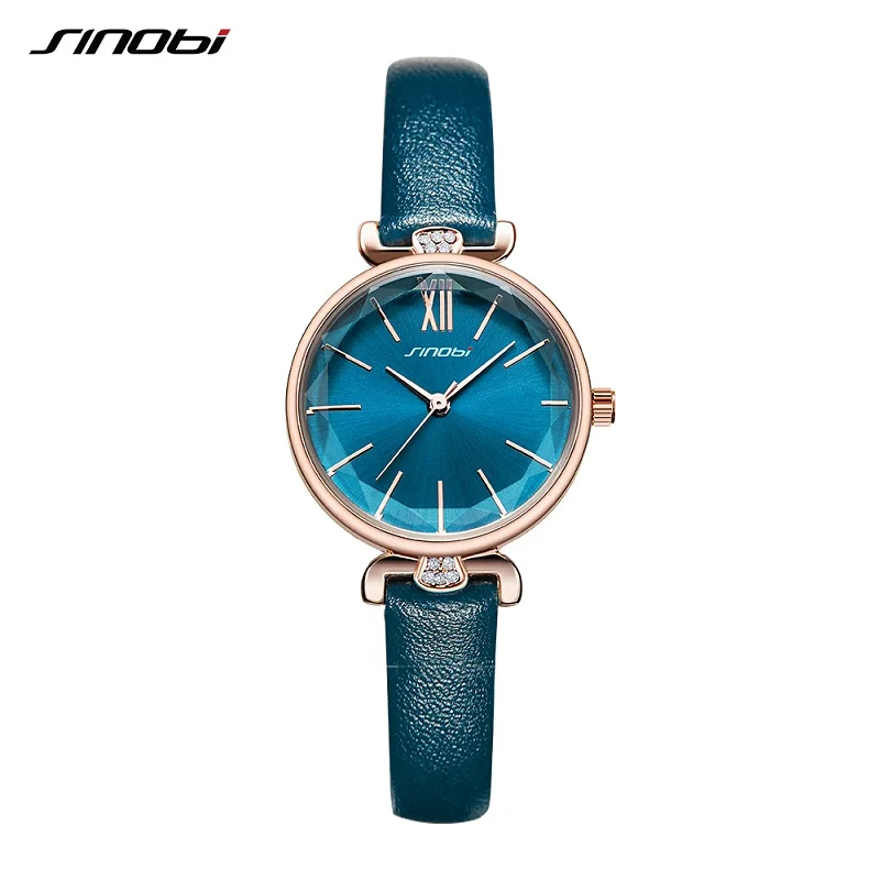 Blue SINOBI Роскошные женские кварцевые часы 6,5 мм ультра-тонкие водонепроницаемые наручные часы с циферблатом для Montre Femme женские часы-браслет - Цвет: Blue