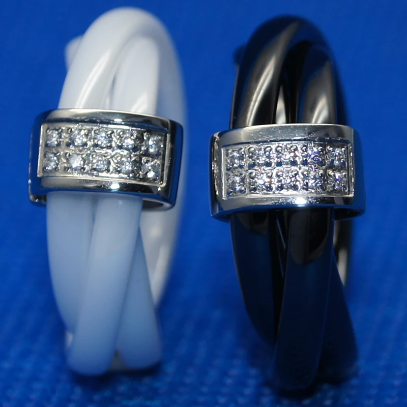 women/girl 6mm width elegant cnc setting stone 3pcs woven dome ring scratch proof ceramic 1pc | Украшения и аксессуары