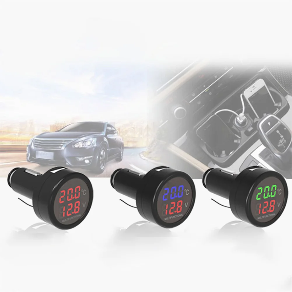 Автомобильное зарядное устройство цифровой вольтметр термометр универсальное 12
