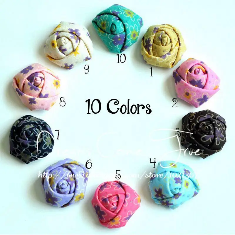

10pcs/lot 1.4" 10Colors Newest DIY Mini Rolled Rose Flowers For Children Accessories Chic Printting Fabric Flowers For Headbands