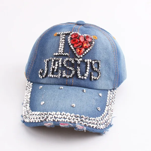 Хами Otwo новая бейсболка джинсы алмаз I LOVE JESUS уличная Snapback шляпа для женщин и мужчин хип-хоп джинсовая хлопковая кепка шапки - Цвет: 2