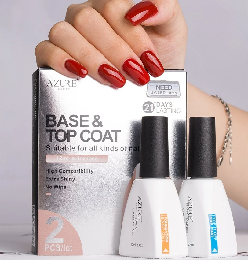 AZURE BEAUTY, 2 шт./лот, базовое верхнее покрытие, гель для ногтей, набор с коробкой, впитывающая основа, Базовое покрытие для ногтей, полуперманентное верхнее покрытие, Гибридный гель