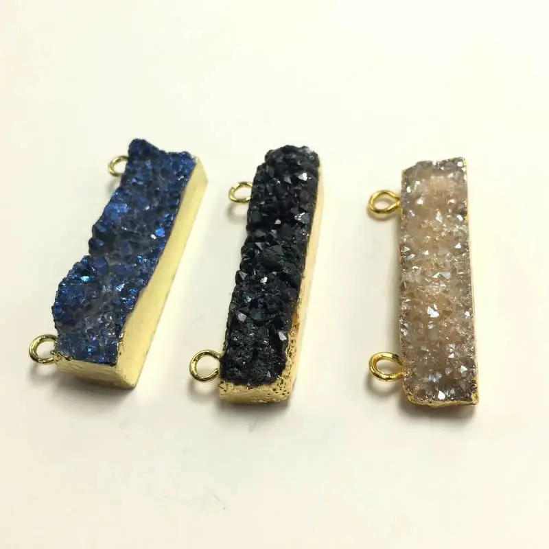 

Druzy Stone golden Bezel pendant Connector Rainbow Titanium Natural Stone Druzy Geode Connector Double Bails Druzy Jewelry
