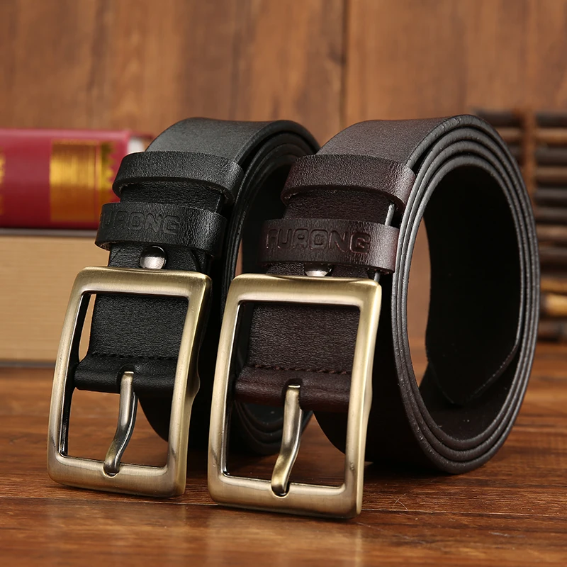 FURONG Genuine Leather Belt for Men High Quality Cow Skin Brand New Designer Male Cowhide Belts Vintage Pin Buckle Men Belt