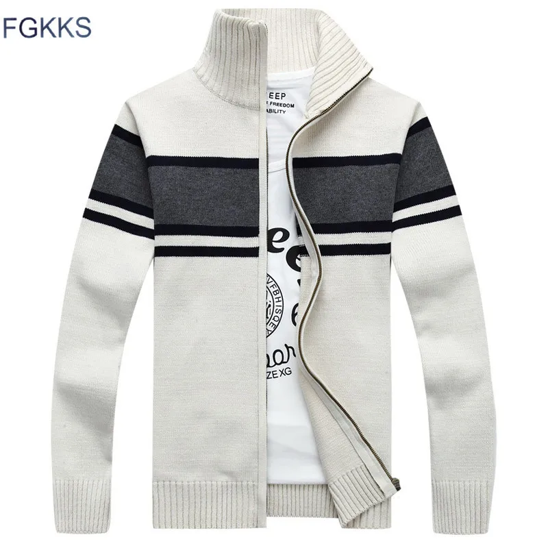 Мужской теплый вязаный кардиган FGKKS повседневный свитер на молнии с воротником