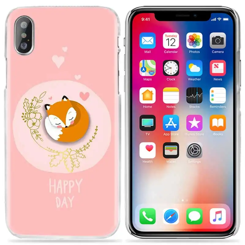 04 Милый чехол для iPhone XS Max, XR, X, 10, 7, S, 8, 6, 6S Plus, 5S, SE, 5, 4S, 4, 5C, Прозрачный жесткий пластиковый чехол для телефона с милым животным, лисой, чаем - Цвет: 04