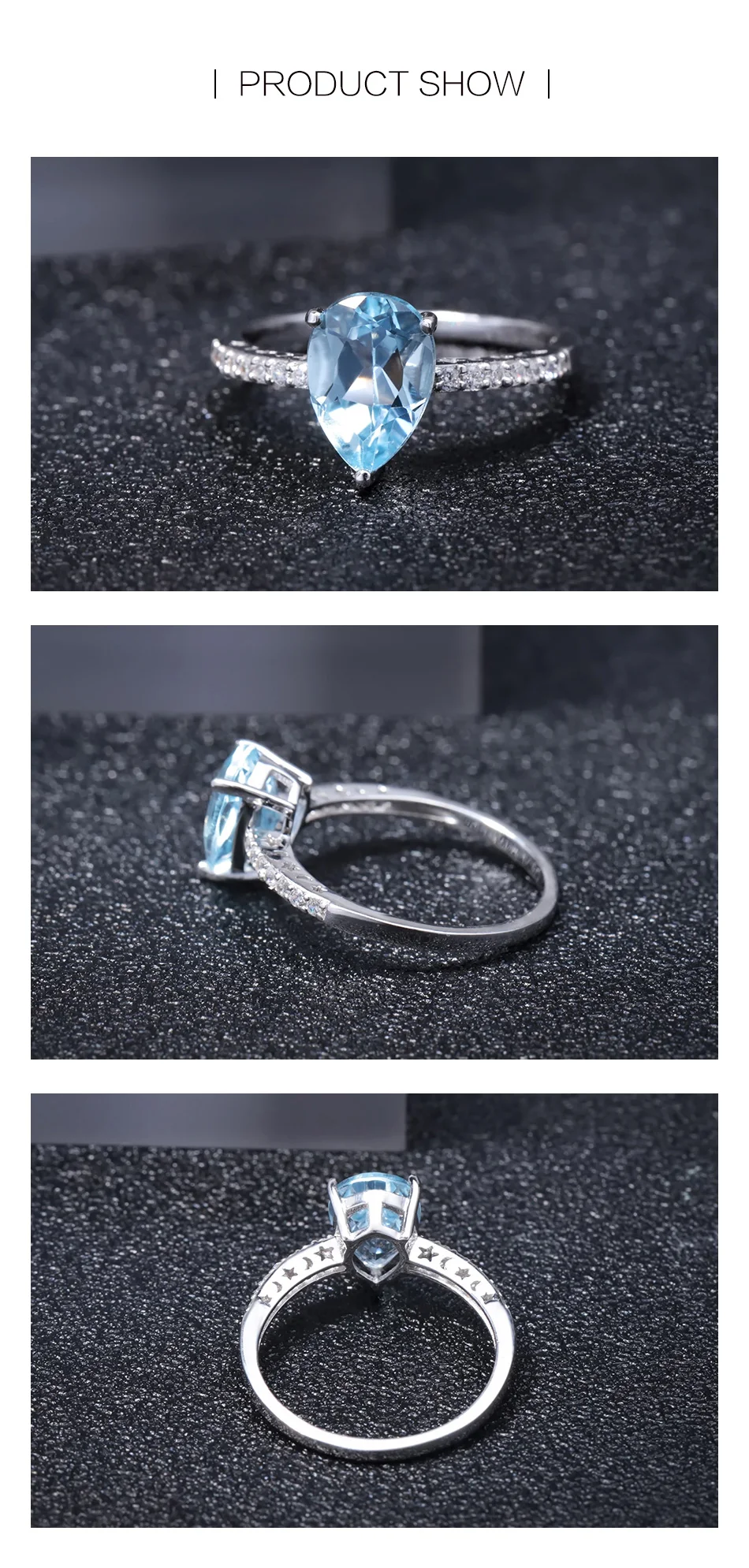 Gem's Ballet 2.42Ct натуральный Небесно-Голубой топаз драгоценный камень кольцо для женщин обручальное кольцо 925 пробы серебро хорошее ювелирное изделие