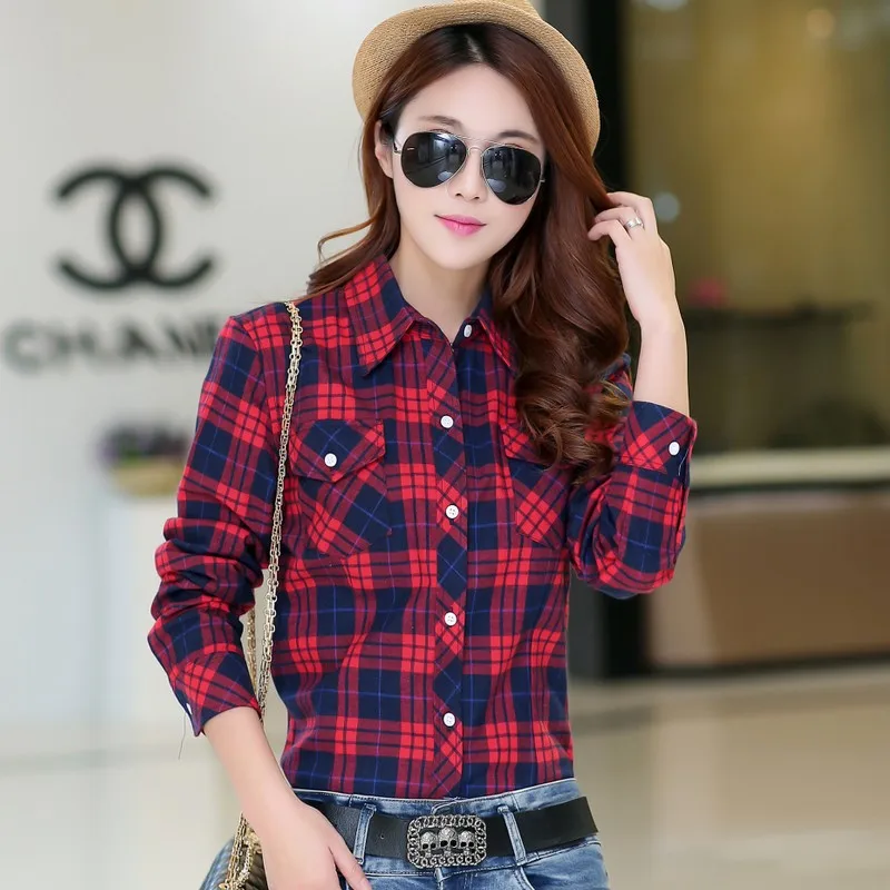 Warm Velvet Checked Shirt Women 2017 Winter Blouse Femininas Feminine Female Plaid long sleeve Top |