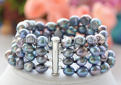 

Free Shipping>>> 4row 8" 9mm NATURE BLACK BAROQUE freshwater pearl BRACELET