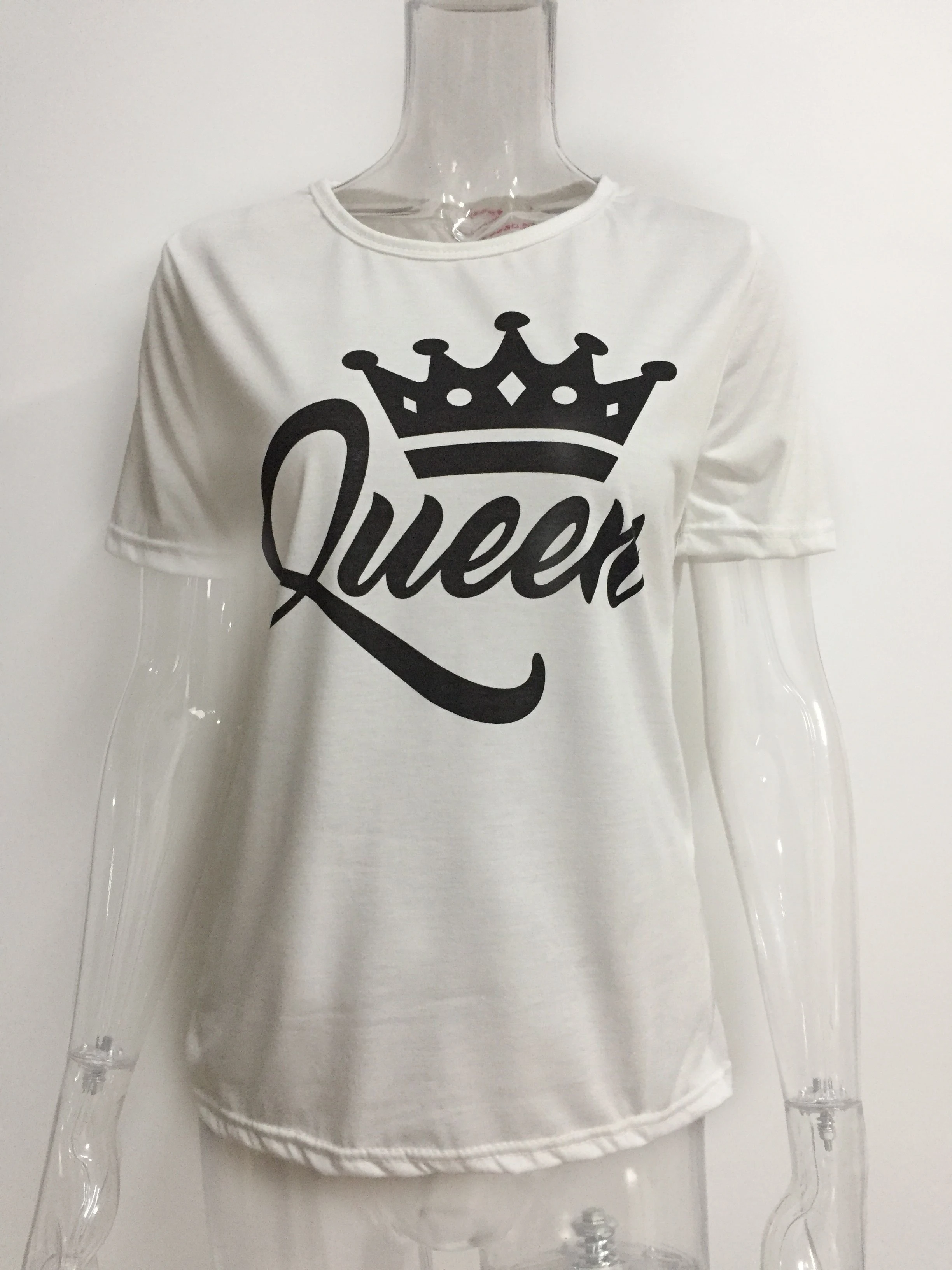 Новая футболка с короткими рукавами и надписью King queen Женская белая черная