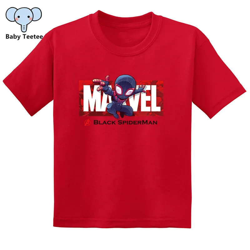 DLSKCS069Red Детская черная футболка Marvel с человеком-пауком; Забавные футболки с короткими рукавами для мальчиков и девочек; хлопковые летние топы с супергероями; детская модная футболка - Цвет: DLSKCS069Red