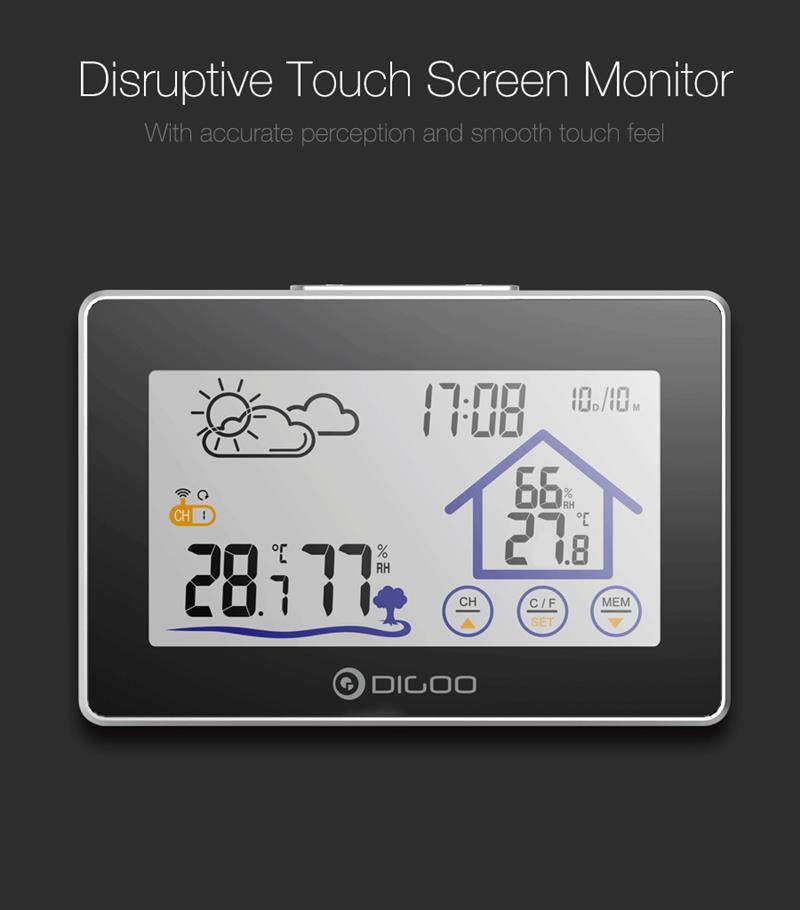 Digoo DG-TH8380 Беспроводной Термометр Гигрометр Сенсорный Экран Метеостанции Термометр Открытый Прогноз Часы Датчика