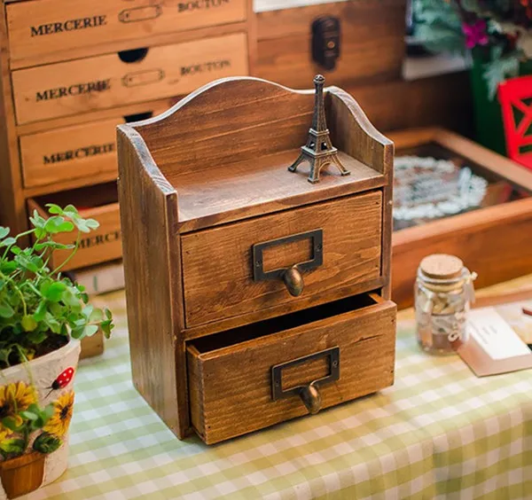 XXXG/Zakka Настольный ящик шкафа для хранения Деревянный шкафчик два
