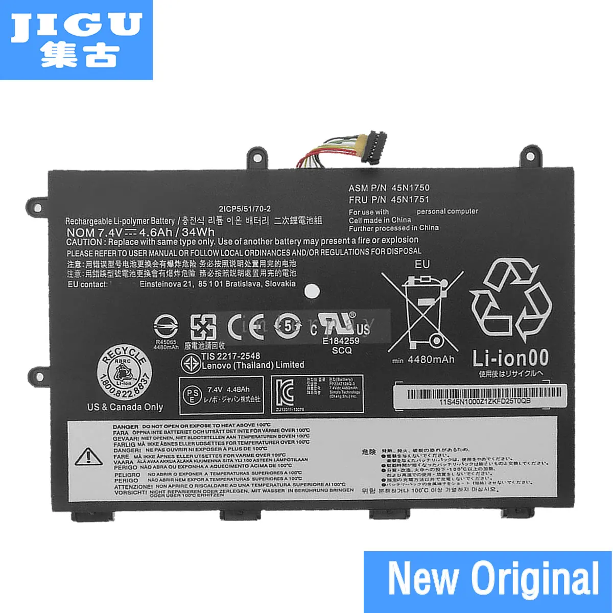 JIGU 7 4 В 34WH Оригинальный аккумулятор для ноутбука 45N1748 45N1749 SB10J79001 45N1750 LENOVO 20D9A008CD