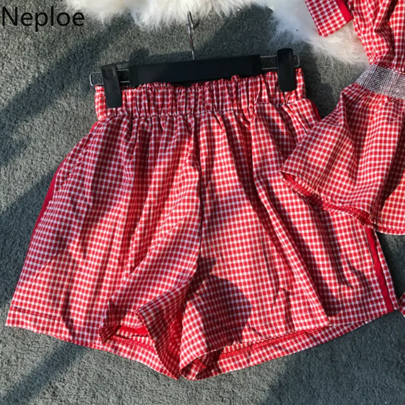 Neploe/женские комплекты из двух предметов Лето 2019 клетчатые топы на завязках с