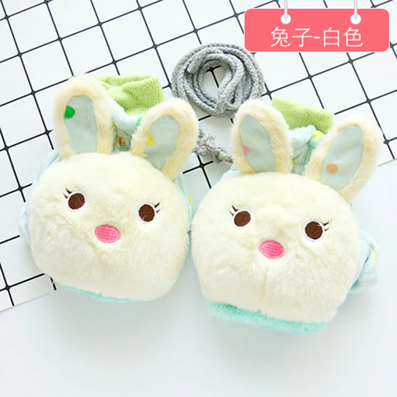 Rabbit White Женские рукавицы с милым мультяшным Кроликом, обезьяной, коготь, раскладушка, без пальцев, зимние женские плюшевые толстые теплые перчатки на половину пальцев S53 - Цвет: Rabbit White