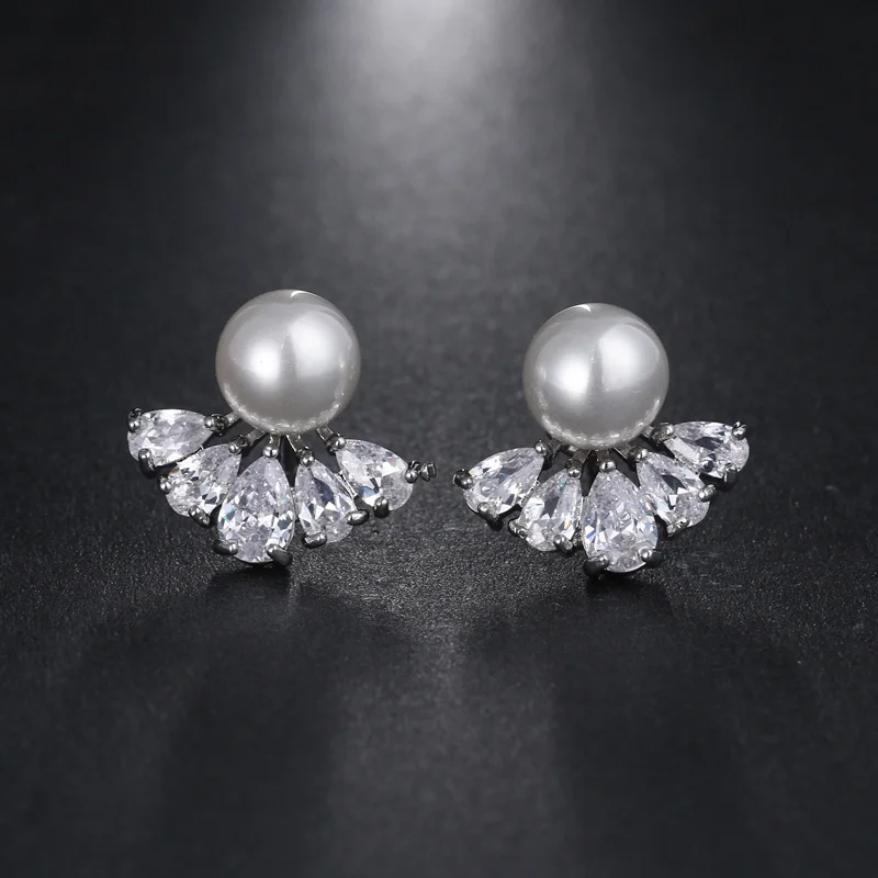 White Gold Модные элегантные женские серьги-гвоздики с искусственным жемчугом с AAA кубическим цирконием, блестящие серьги-гвоздики, индийские ювелирные изделия, серьги AE457 - Окраска металла: White Gold