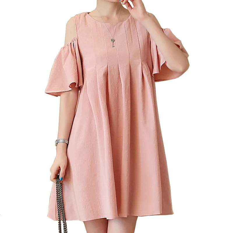 

2018 Summer Off Shoulder Maternity Dress Flouncing Sleeves Vestidos Solid Color Plus Size Pregnancy Clothes For Pregnant Women