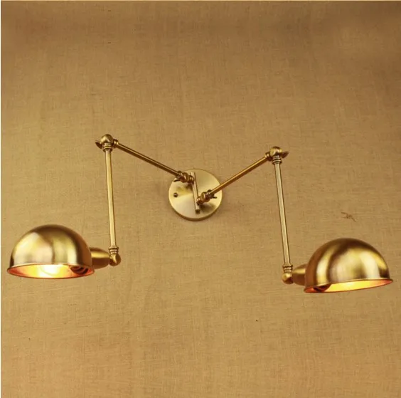 Золотая винтажная настенная ретро лампа с 2 лампами для дома регулируемая